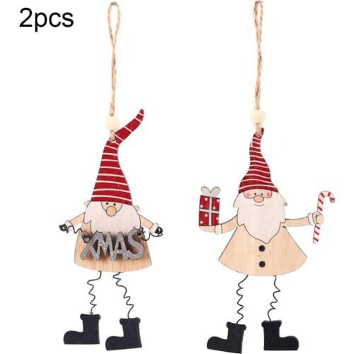 2PCS Christmas Cartoon Wooden Deer Pendants Ornament Colorful Wood Crafts Christmas Tree Ornament For Home Christmas Party