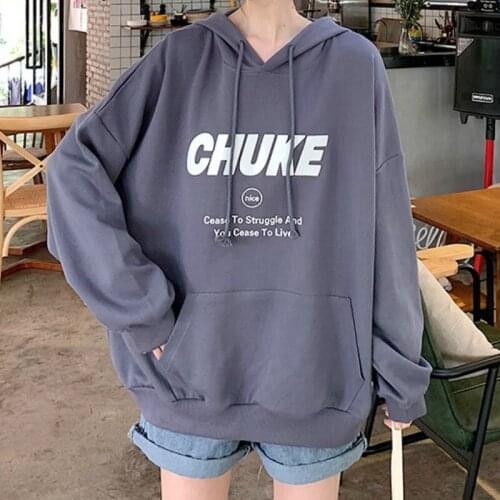Korean Hoodies Women Pullover Hooded Oversized Sweatshirt Thin Loose Letter Print Womens Hoodie All-match Leisure Simple Trendy