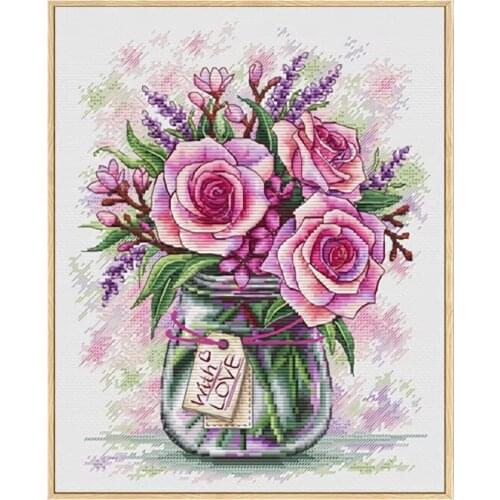 Beautiful Roses and Lavender Cross Stitch Kits Crafts Top Quality Embroidery Art Needlework DIY 14CT Unprinted Decor Handmade