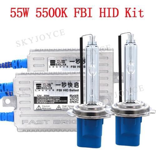 AC 12V 55W HID Ballast Fast Bright 55W 5500K Xenon HID Bulb Lamp H7 H1 H3 H11 9005 9006 Car Headlight 55W H7 HID Conversion Kit