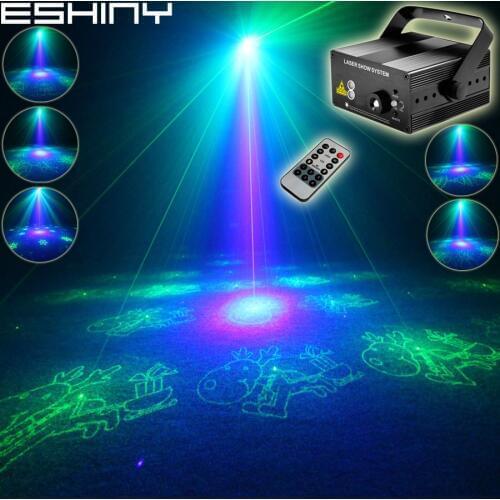 ESHINY Remote Mini Green Blue Laser 16 Christmas Patterns Projector Blue Led Bar Dance Disco Family Party Lighting Light T198N8