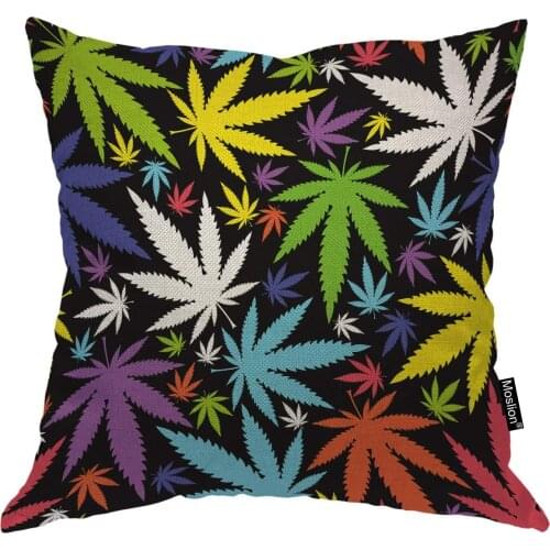 Moslion Throw Pillow Cover Leaves 18x18 Inch Weed Leaf Colorful Colorful Beautiful Square Pillow Case Cushion