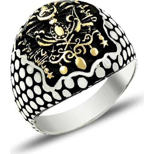 925 Silver Ottoman Army Logo Printed Men Rings