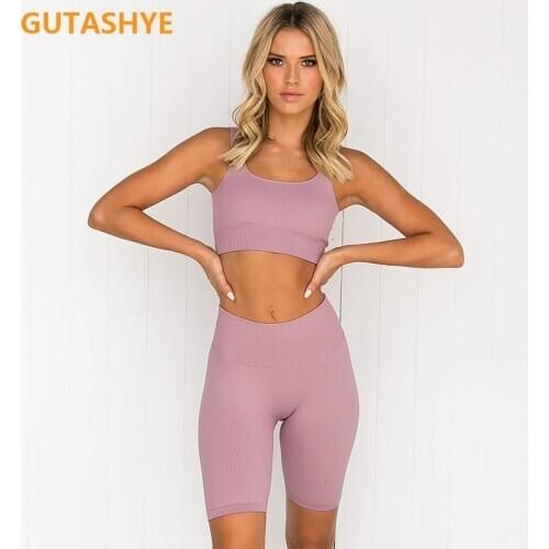 GUTASHYE 2pcs/set Yoga Sets Women Seamless Shorts High Waisted Sports Pants Outdoor Biker Leggings Women Sports Gym Set