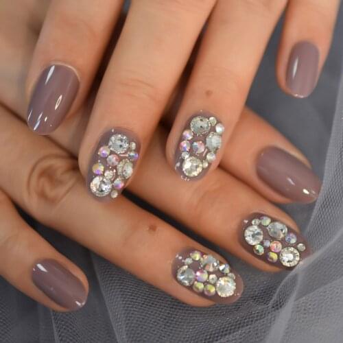 24PCS Short Diamond Dark Color Fullcover Nails Oval Gelx Nails Pure Nails Gels Press On Nails Art Tips IMABC Part2