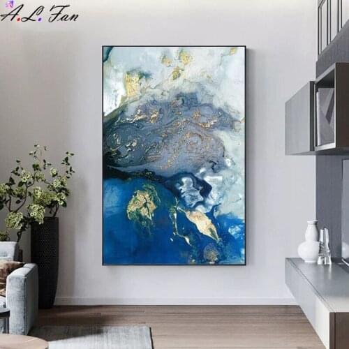 Abstract blue ocean painting for wall, Nordic canvas, living room decorContemporary art painting on canvas