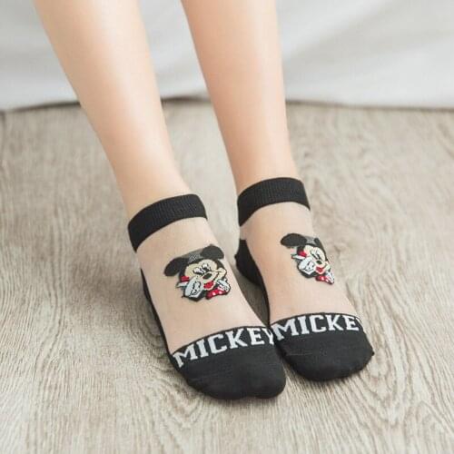 Disney 1pair new Summer Korea women socks Cartoon Animal Mickey duck Socks Cute Funny Ankle Cotton Breathable crystal socks