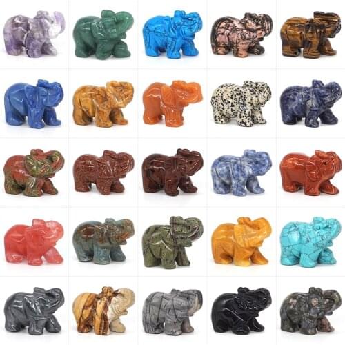 Wholesale 2" Elephant Statue Stone Carving Natural Gemstone Crystal Chakra Reiki Healing Animal Figurine Home Decoration 1pc