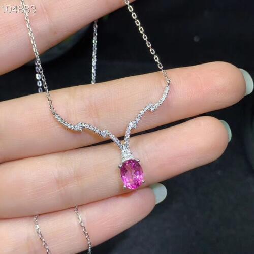Natural pink topaz gem Necklace Natural gemstone Pendant Necklace 925 sliver Elegant geometry water drop Girl gift Jewelry