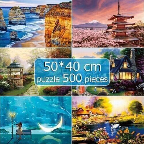 Puzzle 500 Piece 50*40 cm Paper Puzzle Game Jigsaw Puzzle Landscapes Decompression Game Adults/Kids Toy Education Home Decor