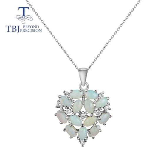 925 sterling silver heart shape pendant with natural ethiopia Opal oval 3*5mm 3ct necklace for women mom nice gift