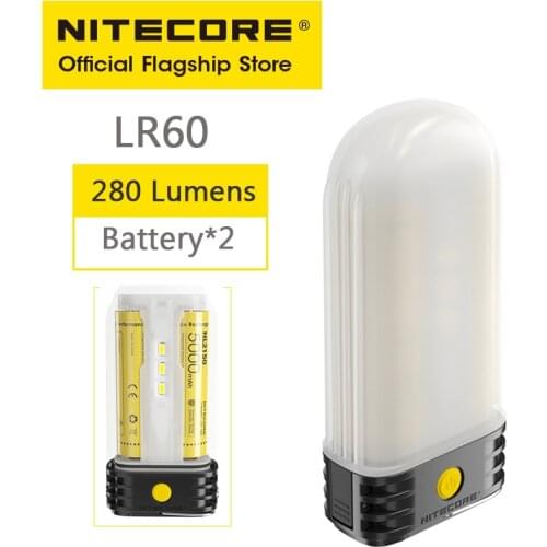 NITECORE LR60 Camping Light Power Bank Charger 280 Lumen Rechargeable Portable LED Lantern With 18650 Battery for USB-C Charging
