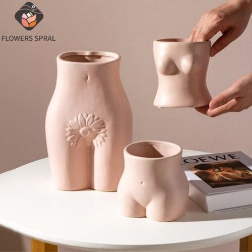 Simple Vase Home Decoration Room Decoration Vase Modern Body Art Chest Hip Ceramic Vase Hand-Painted Crafts New Products