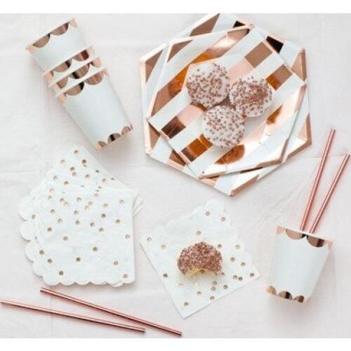 Rose gold Bronzing stripe paper plate cup paper towel straw wedding cumpleaños birthday party supplies disposable tableware set