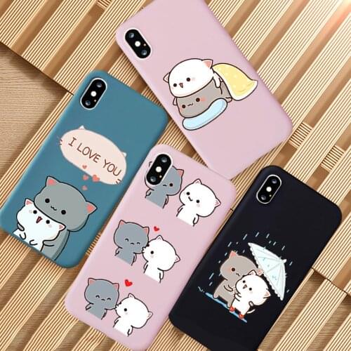 I LOVE U Couple Lovely Cute Gray Cat Soft Case for IPhone 12 11 Pro Xs 8 7 6S Plus XS MAX XR SE 2020 Silicone Phone Cover Cases