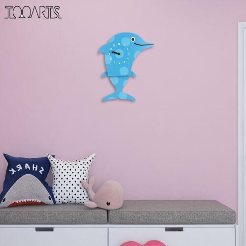 Tooarts Cartoon Animal Clock, Swinging Dolphin Clock, MDF Wooden Wall Clock, Clock for Kids Room Living Room, Home Decor