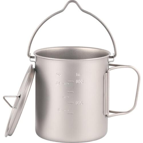 Outdoor Titanium Pot Cup Mug Pots Tableware Camping Cup Picnic Water Cup Mug Of Coffee Tea With Lid Pot 750Ml