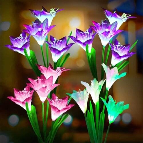 Solar Led Light Outdoor RGB Lily Flower Garden Decoration Waterproof Solar Light Solar Power Yard Lawn Led Lights Street Light