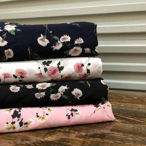 Spring Summer Small Floral Printed Pattern Clothing Black And White Purplish Blue Foundation Flower Clothing Dress Fabric/1m
