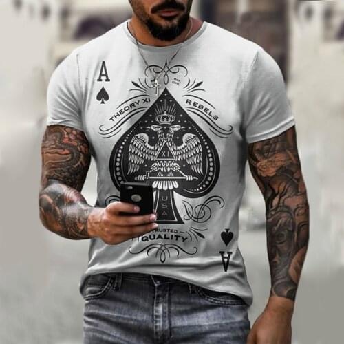Funny Poker Style Shirt Fashion Casual T-shirt Man Ace of Spades Oversized Shirt Top Streetwear Short Sleeve 2021 New
