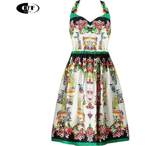 On Holiday Fashion Beach Chic Sexy Midi Dresses For Women Elegant Vintage Printed Pleated Elastic Waist Boho Lady Party Dress ZA