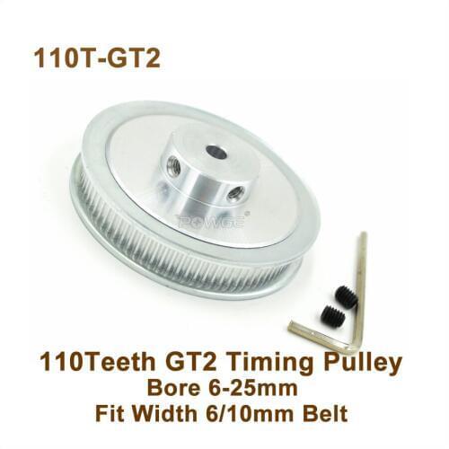 POWGE 110 Teeth 2GT Timing Pulley Bore 6-25mm Fit W=6/10mm 2GT Synchronous Belt 110T 110Teeth GT2 Pulley 3D Printer