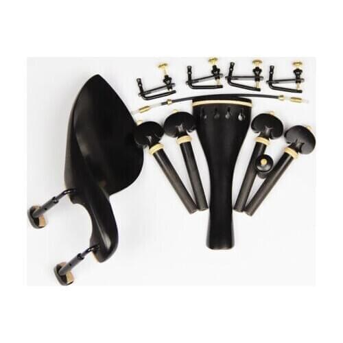1 Set New Ebony Wood 4/4 Violin Accessories Chin Rest Black Hook Clamps Installed Endpin Strings Tuners