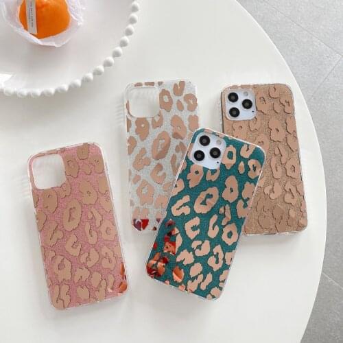 Luxury Glitter Leopard Print Phone Case for iPhone 13 12 11 Pro MAX X XR XS 7 8 Plus Sparkle Shockproof Soft Funda