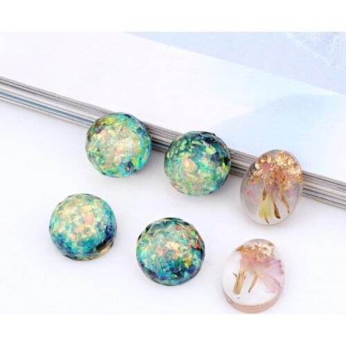 4pcs Japan Gold Foil Dried Flowers Round Bead Patch Resin Findings Handmade Cabochon Bead Earrings Drop Charms Jewelry Accessory