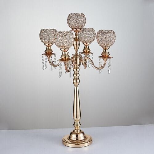 85cm Tall Gold Wedding candelabras with crystal balls Wedding Props Table centerpiece 2 pcs/lot centros de mesa para boda