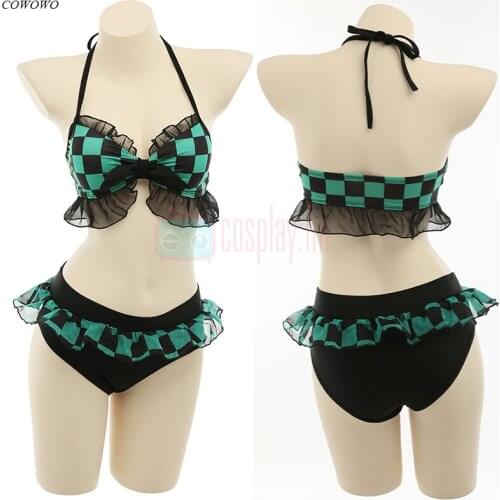 Anime! Demon Slayer: Kimetsu no Yaiba Kamado Tanjirou Lovely Swimsuit Uniform Cosplay Costume Summer Pool Party Beach Suit Women