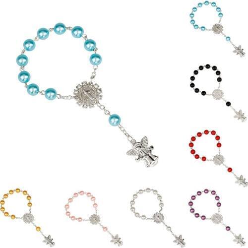 8MM Rosary Cross Bracelet Jesus Virgin Mary Saint Image Bracelet for women & men Religious jewelry Christmas gift Wholesale