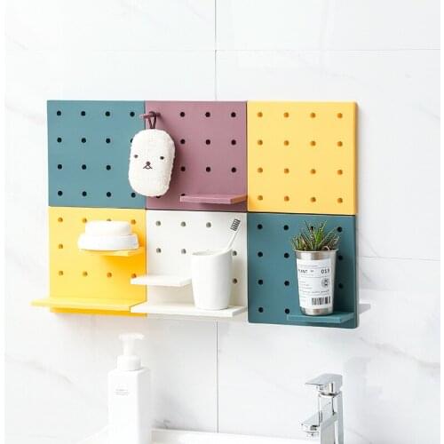 Punch-free household hole board wall rack kitchen bathroom shelf wall hanging storag organizer finishing closet shelf hanging