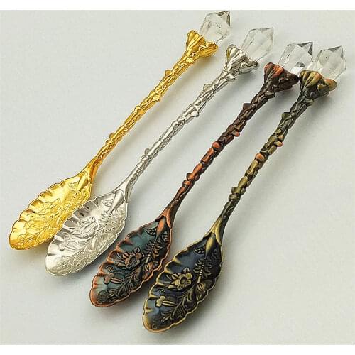 Ellenmar Dessert Coffee Tea Spoon, Vintage Royal Style Alloy Crystal Carved Small Spoon For Fruit Stirlet Kitchen Dining Bar