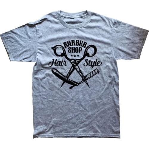 Barbershop Scissors T-shirt Hair Printing O-neck Cotton Barber Hairdressing Casual Loose Size New Summer Fashion Mens T Shirt