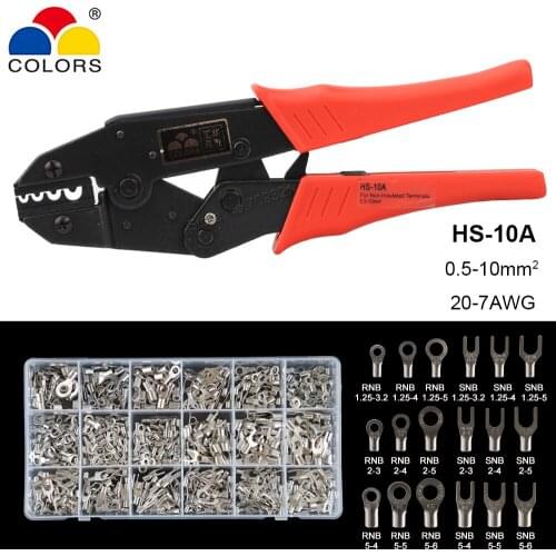 HS-10A Crimping Pliers 0.5-10mm2 Non Insulated OT UT RNB SNB Wire Connector Terminals Kits 20-7AWG Stripping pliers Multitools