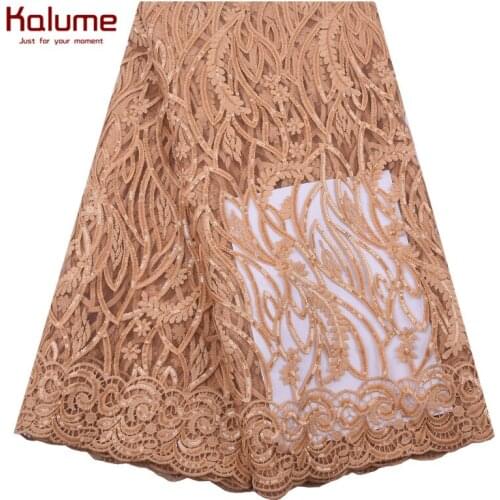 Kalume Fashion Sequins African Lace Fabric Soft French Milk Silk Lace Fabric For Nigerian Party Dress Tulle Lace Fabric F2053