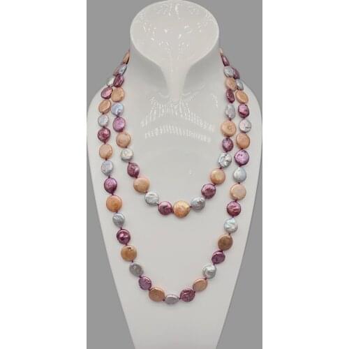 FoLisaUnique 12-13mm Orange Gray Fuchsia Pink Coin Pearls Necklace For Women Birthday Gift Long Necklace Trendy Jewelry 47 Inch