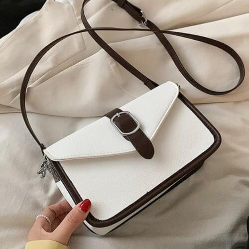 Color Contrast Flap PU Leather Shoulder Crossbody Bags For Women 2021 Womens Designer Small Handbag Female Travel Messenger Bag