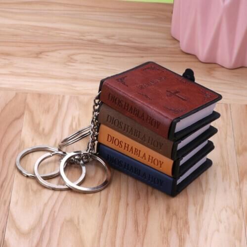 Holy Bible Book Leather Key Ring Miniature Paper Spiritual Christian Jesus Keychain N58F