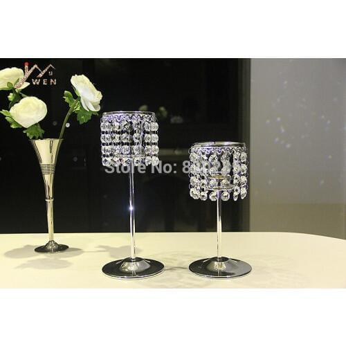 Metal silver finish crystal candle holder wedding candle stand centerpiece party event decoration 1 set=2 pcs candle stick