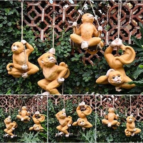 Simulation Animal Statue Ornament Resin Hanging Monkey Gardent Tree Pendant for Outdoor Home Shelf UD88