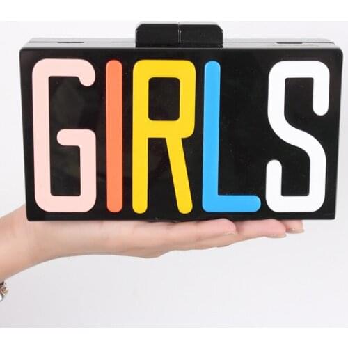 Fashion Customized Acrylic Box Clutches Lady Beach Party Handbag Letter Name Girls
