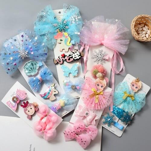 Cartoon Net Yarn Bowknot Hair Clips Girls Cute Floral Hairpins Headwear Kids Headdress Printed Clip Fashion Hair Accessories