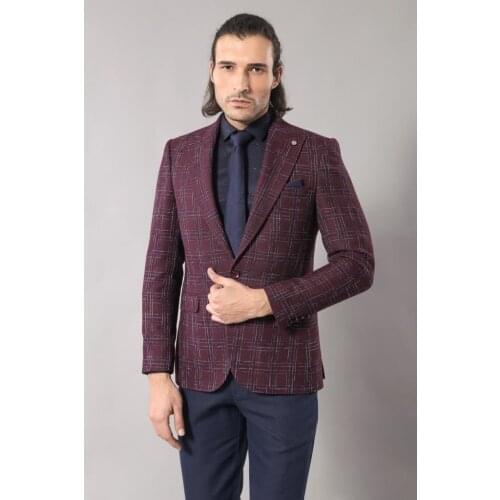 Plaid Mens Blazer Burgundy Wessi
