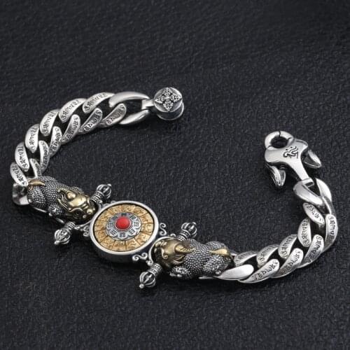Wholesale S925 Sterling Silver Fashion Jewelry Retro Thai Silver 12 Zodiac Transport Men Bracelet Homme