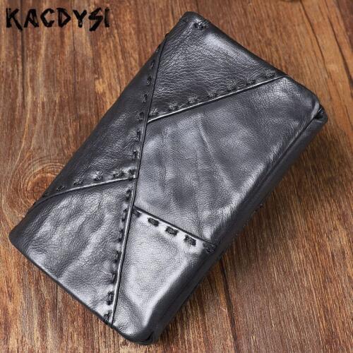 Genuine Leather Handmade Men Money Cash Wallets Patchwork Mens Wallet Card Holder Retro Luxury Short Trifold Purse Man Carteira