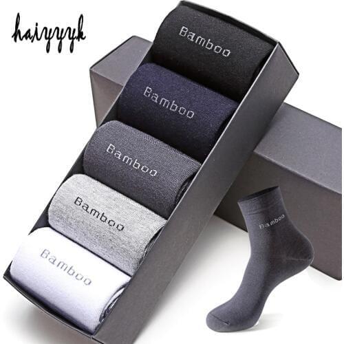 5Pairs/Lot Mens Bamboo Fiber Socks New Casual Business Anti-Bacterial Deodorant Breatheable Crew Socks Men Compression Socks
