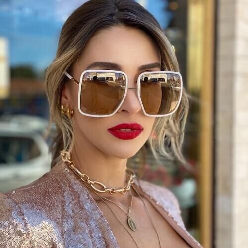 QPeClou 2020 New Fashion Oversized Square Sunglasses Women Brand Designer Big Plastic Frame Sun Glasses Female Driving Shades
