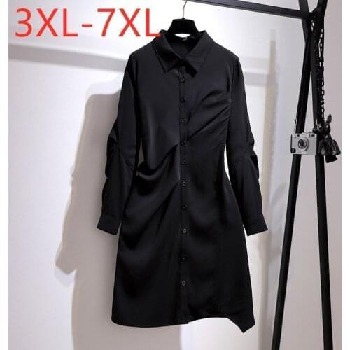 New 2021 Ladies Spring Autumn Plus Size Mini Shirt Dress For Women Large Long Sleeve Black Button Ruffle Dress 4XL 5XL 6XL 7XL